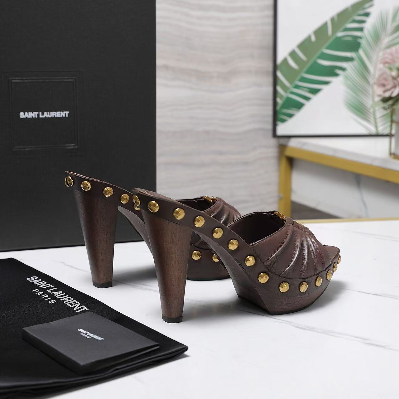 YSL 2026 Bavylone Platform Sandal Brown Smooth Leather