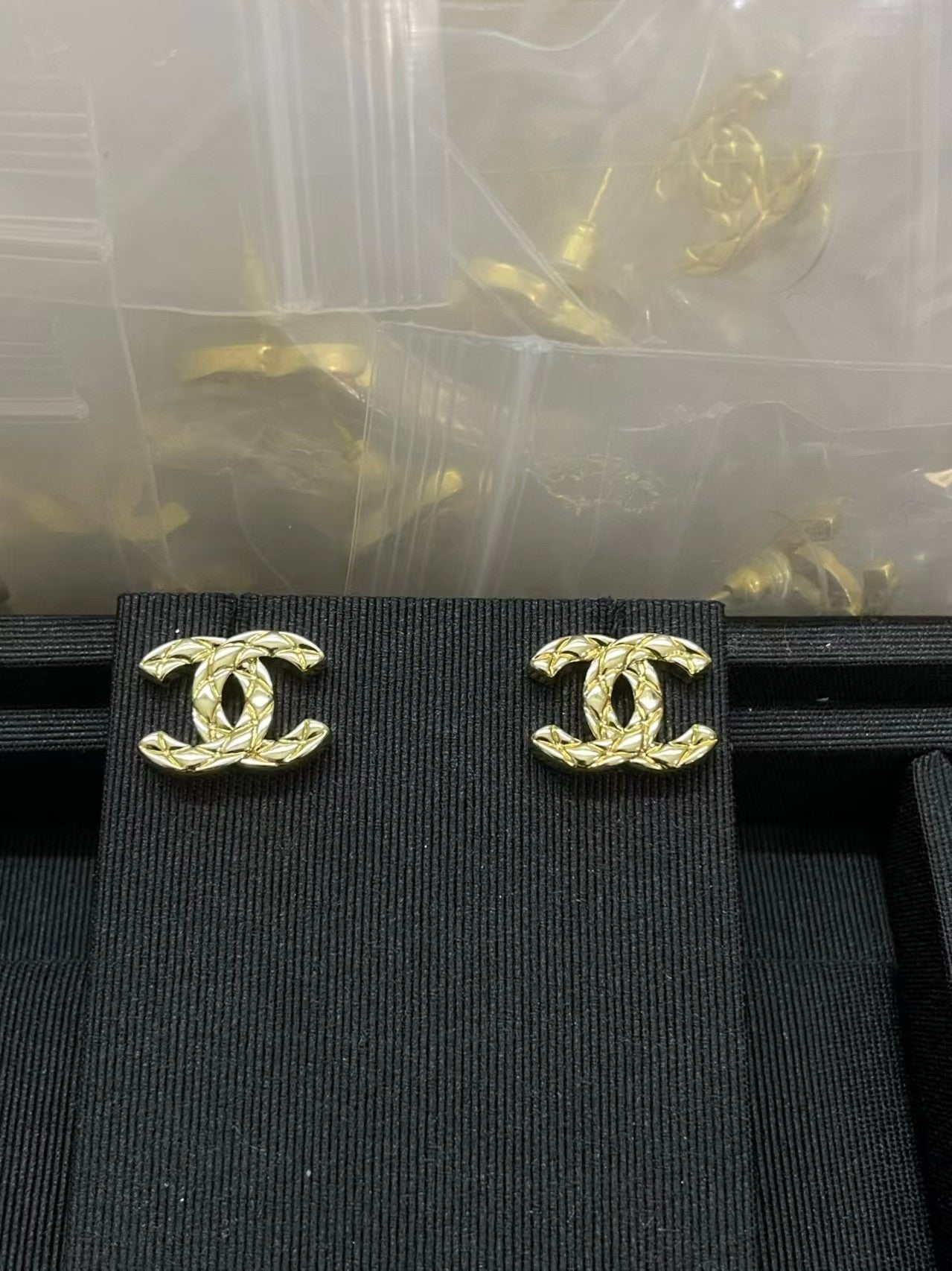 Chanel CC Logo Gold-tone Earrings With Signature Quilted Design