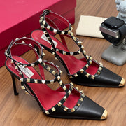 Valentino Rockstud Kidskin Pumps 100mm Black Red Leather