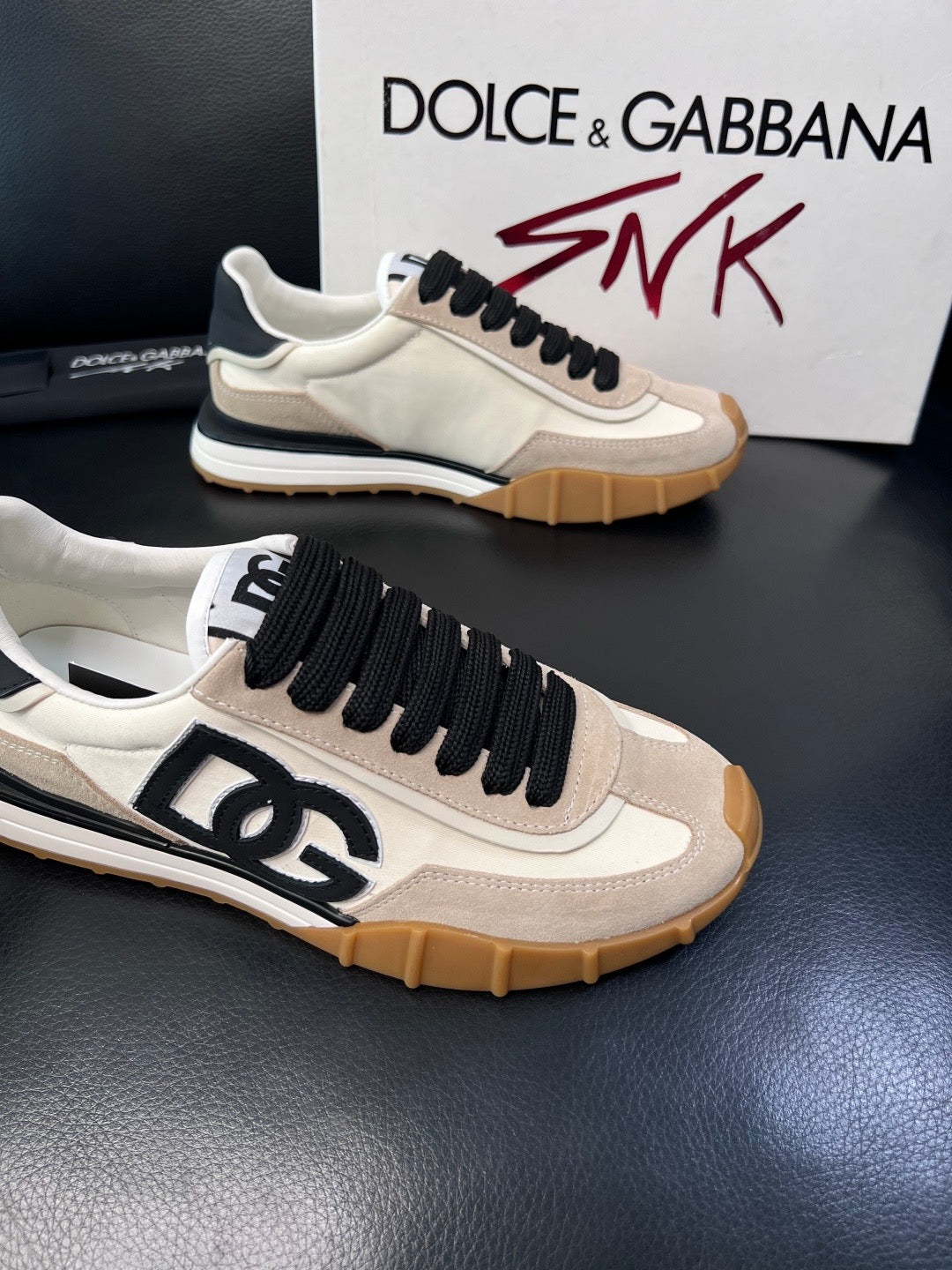 Dolce & Gabbana 2026 DG Athletic Sneakers Beige Black Suede Leather