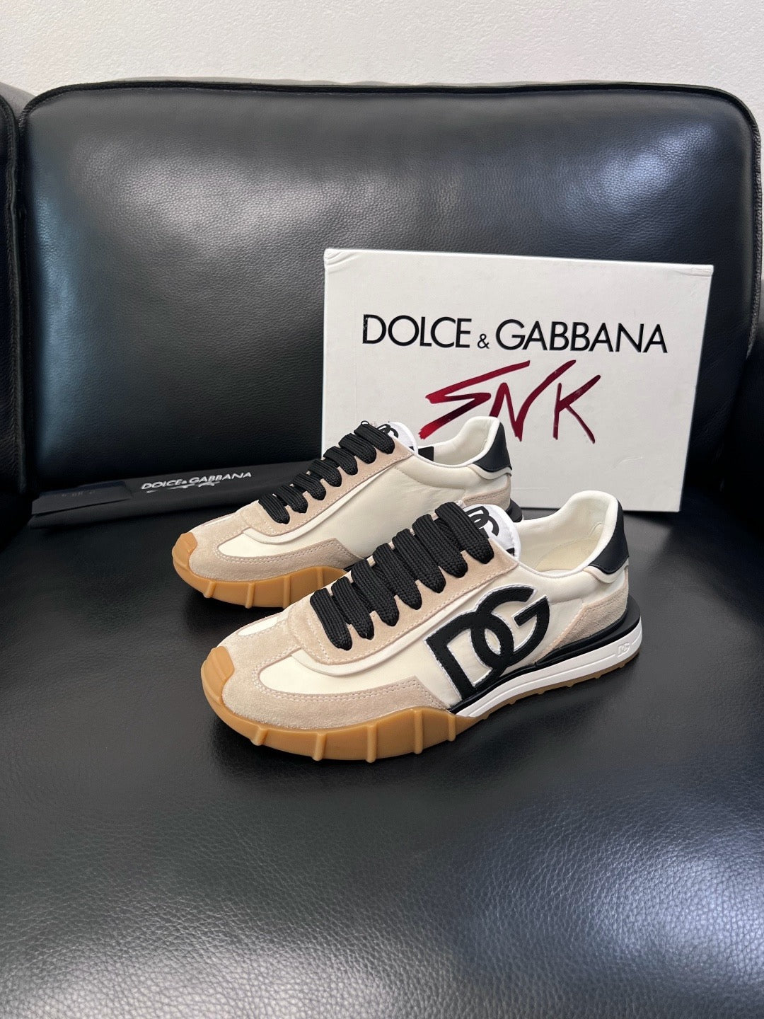 Dolce & Gabbana 2026 DG Athletic Sneakers Beige Black Suede Leather