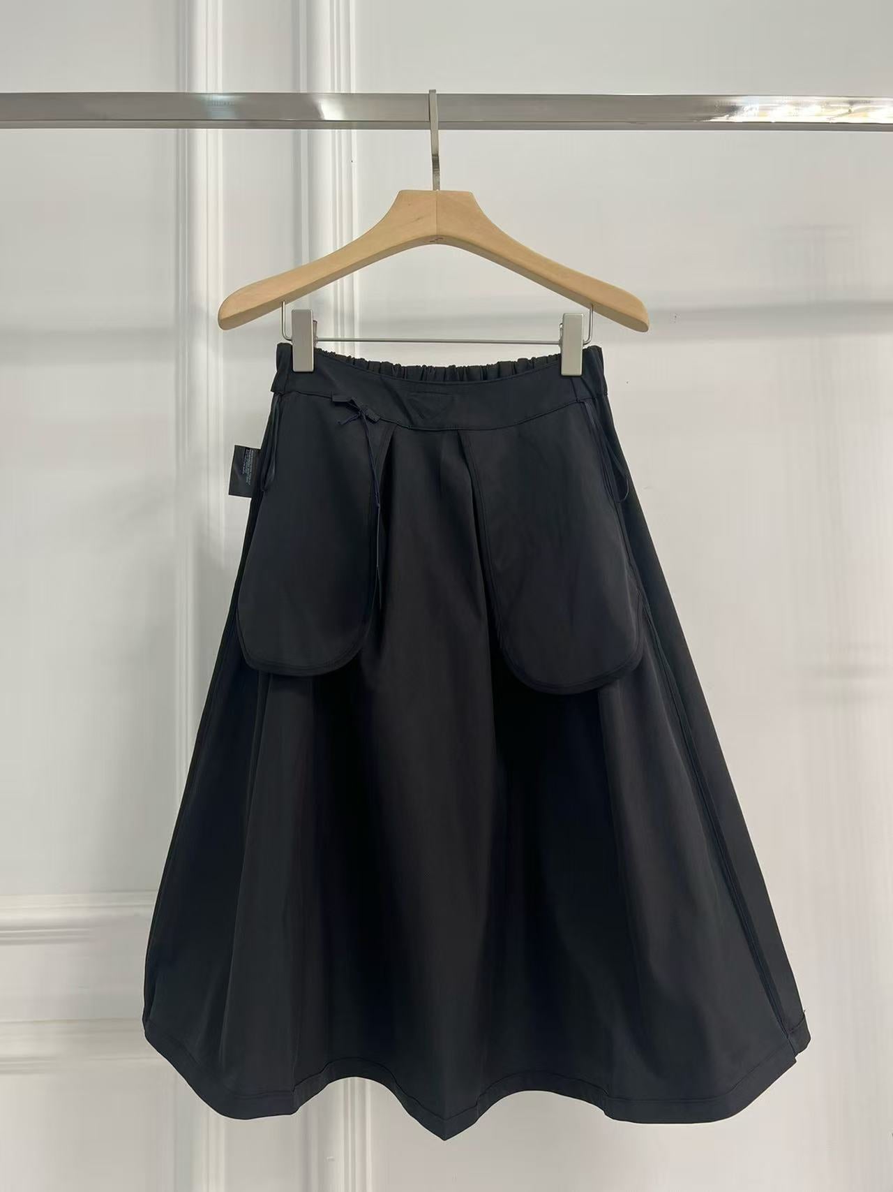 Prada 2026 Pleated Midi Skirt Black Re-Nylon
