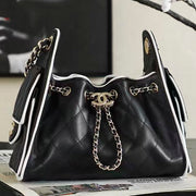 Chanel 2026 Hobo Bag 22cm Black White Calfskin