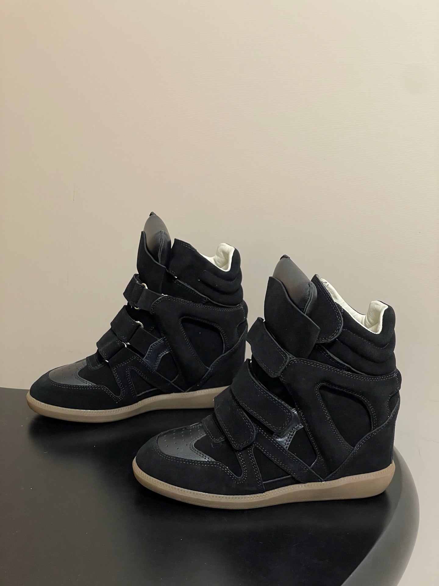 Isabel Marant 2026 Bekett Wedge Sneakers Black Suede Leather 534939