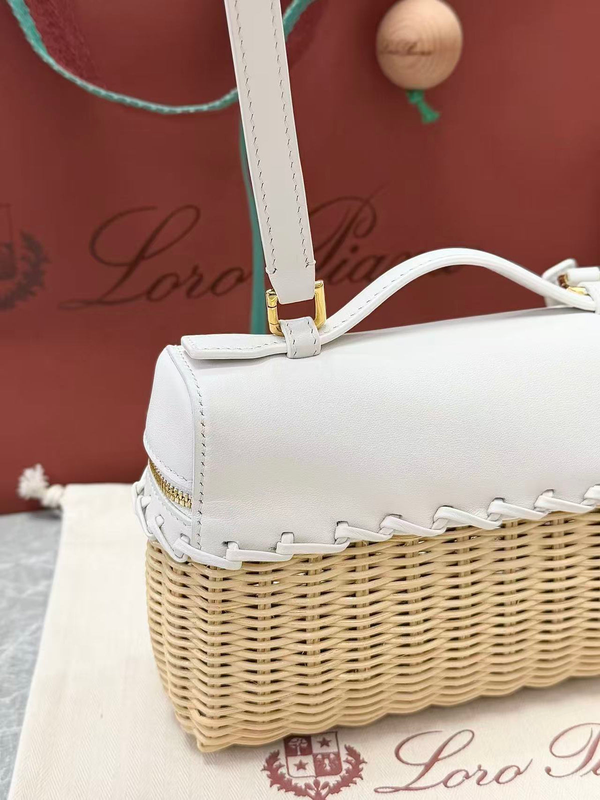 Loro Piana 2026 Extra Pocket L19 East-West Wicker Bag Canvas Calfskin