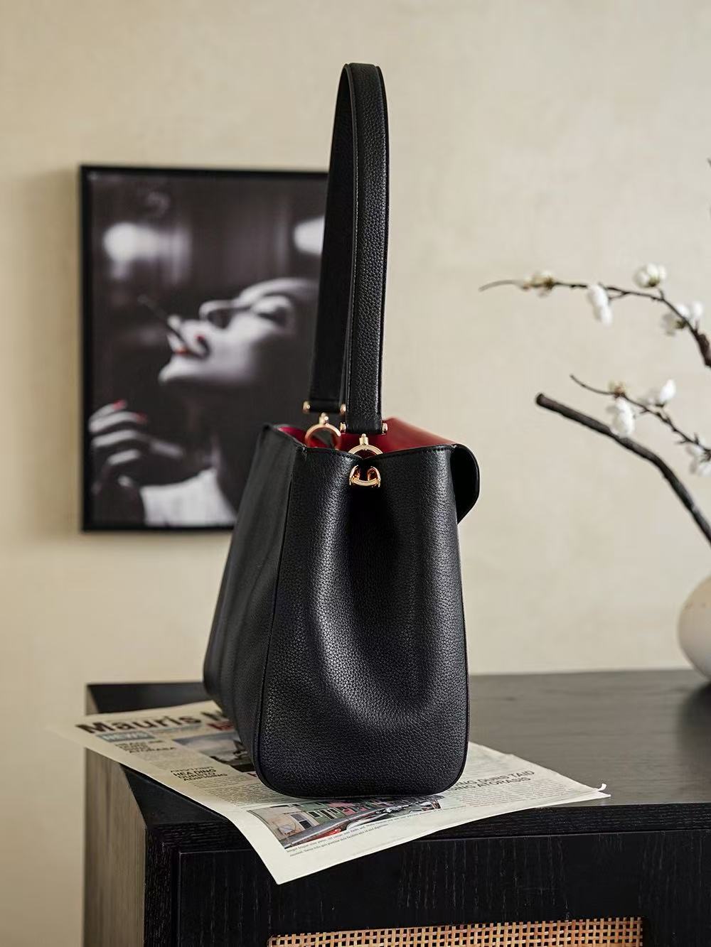 Chanel 2026 Shopping Bag 30cm Black Red lambskin