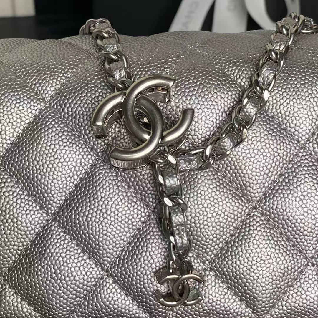 Chanel 2026 Classic Flap Bag 23.5cm Silver Grained Cowhide