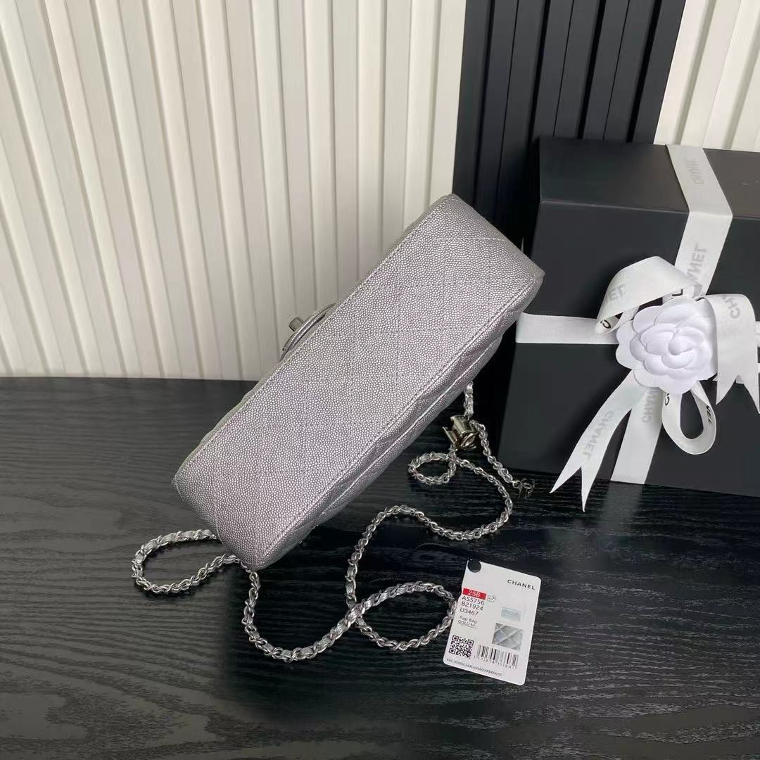 Chanel 2026 Classic Flap Bag 23.5cm Silver Grained Cowhide