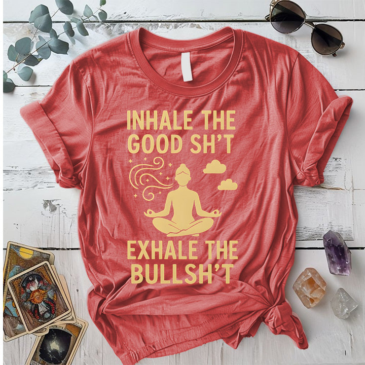 Inhale The Good Shit T-Shirt Mockup coral-silk