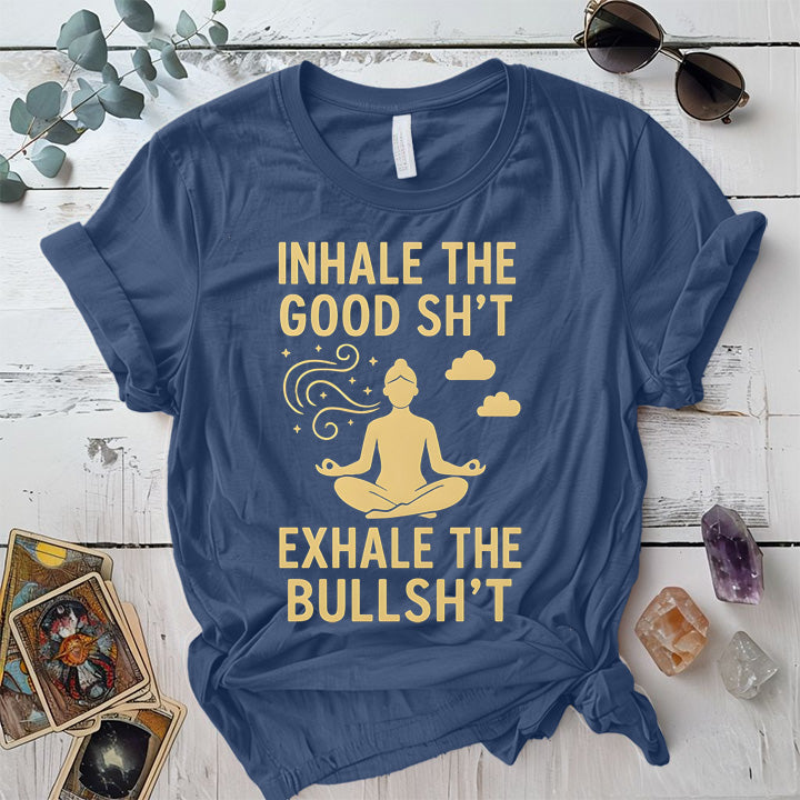 Inhale The Good Shit T-Shirt Mockup indigo-blue