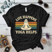 Life Happens Yoga Helps Meditation T-Shirt Mockup Black