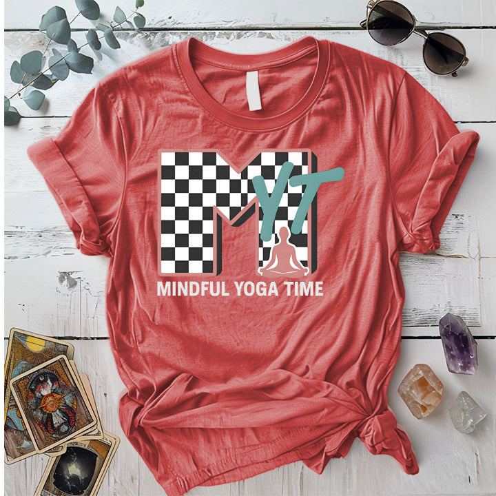 Mindful Yoga Time T-Shirt Mockup coral-silk