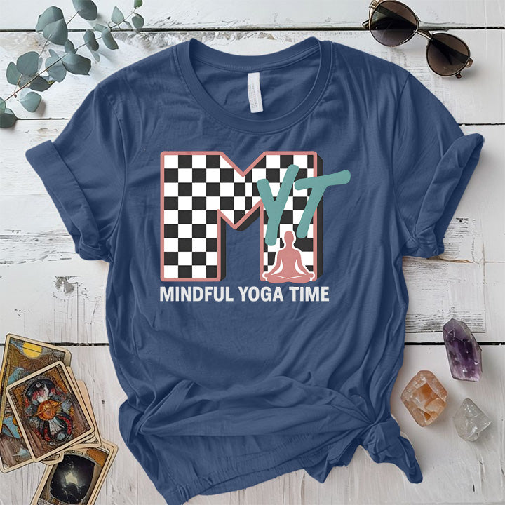 Mindful Yoga Time T-Shirt Mockup indigo-blue
