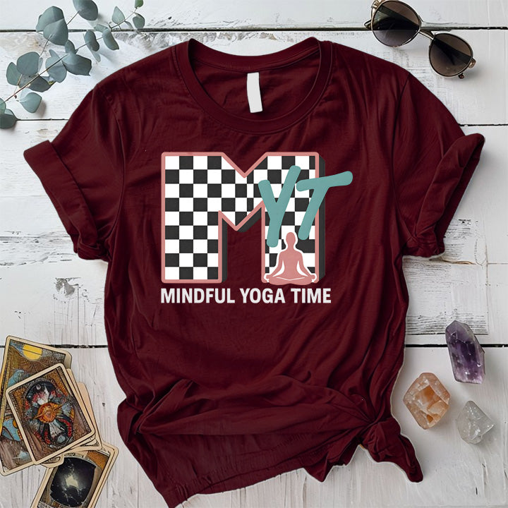 Mindful Yoga Time T-Shirt Mockup maroon
