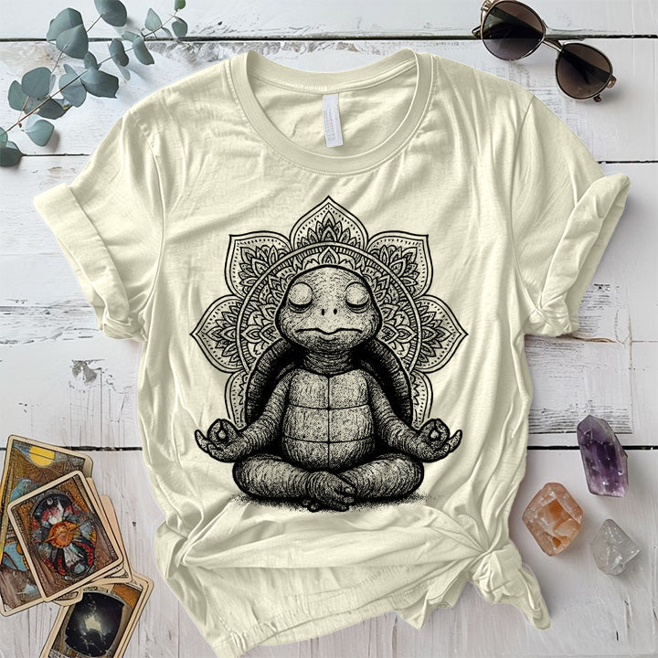 Meditating Turtle Mandala T-Shirt Mockup Natural