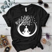 Meditation Tree T-Shirt Mockup Black