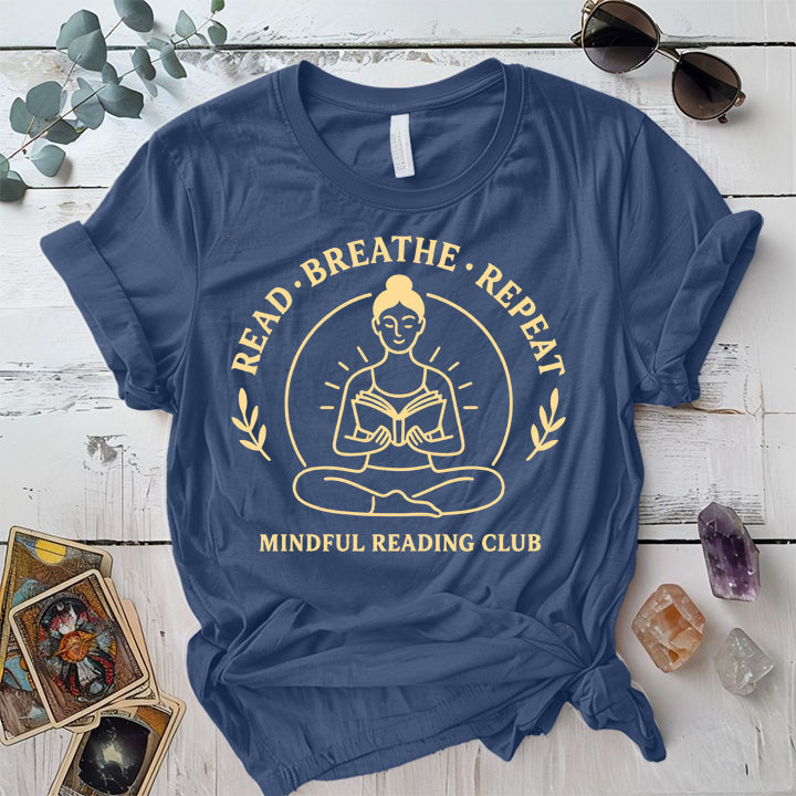 Mindful Reading Club T-Shirt Mockup Indigo Blue