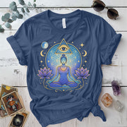 Moon Meditation T-Shirt Mockup Indigo Blue