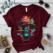 Mushroom Man Face T-Shirt Mockup Maroon
