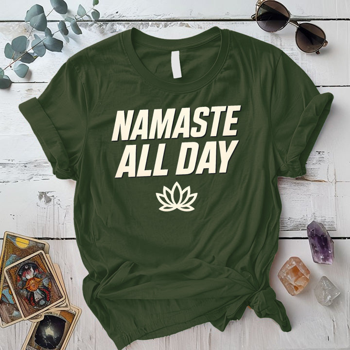 Namaste All Day T-Shirt Mockup Military Green