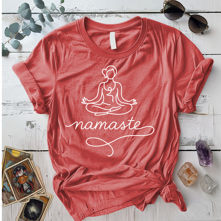 Namaste Meditation T-Shirt Mockup Coral Silk