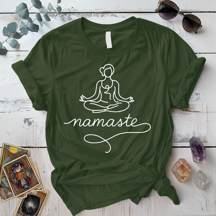 Namaste Meditation T-Shirt Mockup Military Green