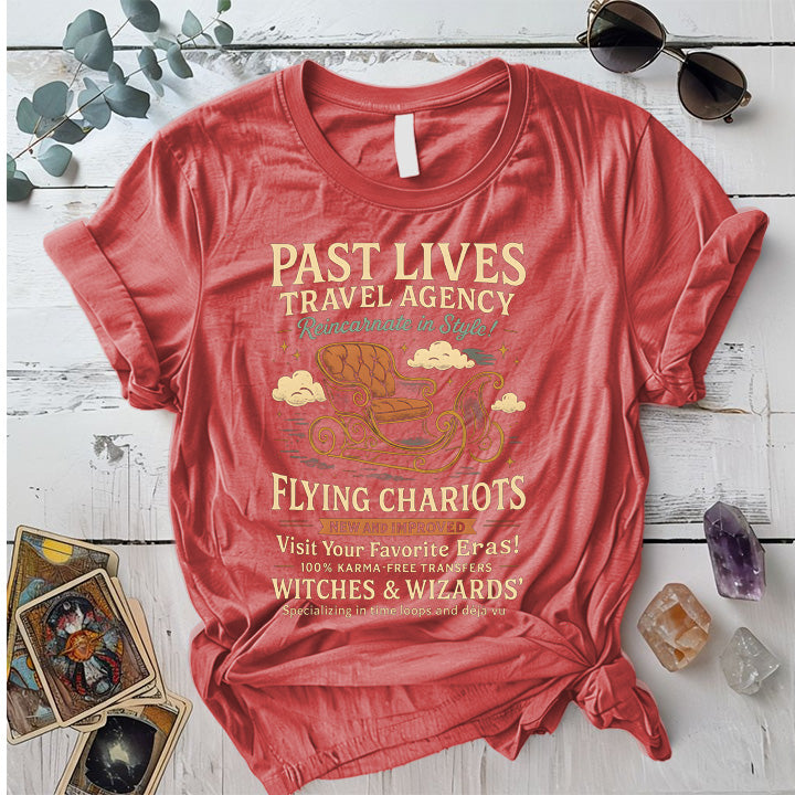 Past Lives Travel Agency T-Shirt Mockup Coral Silk