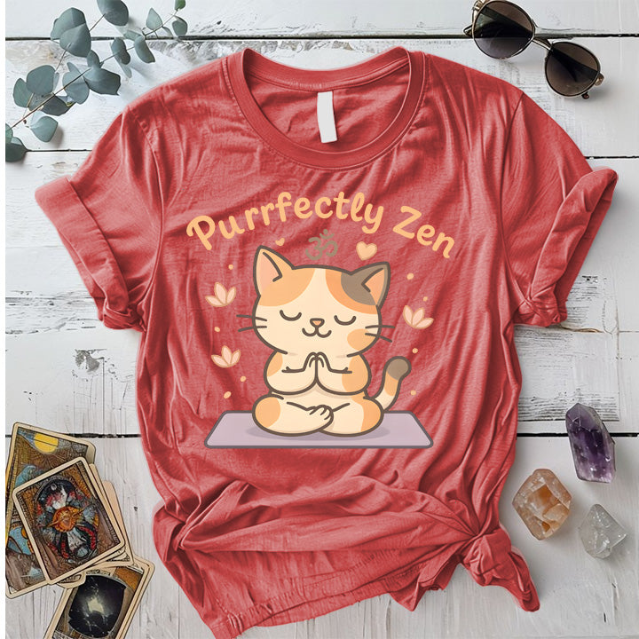 Purrfectly Zen T-Shirt Mockup Coral Silk