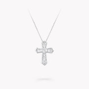 BAGUETTE CUT SILVER DIAMOND CROSS NECKLACE