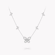 MULTI BUTTERFLY SILHOUETTE SILVER DIAMOND NECKLACE