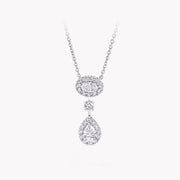 OVAL AND PEAR SHAPE SILVER DIAMOND DROP NECKLACE