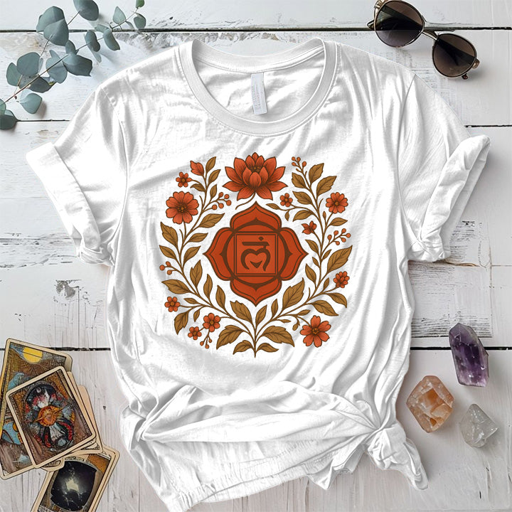 Retro Floral Root Chakra T-Shirt Mockup White