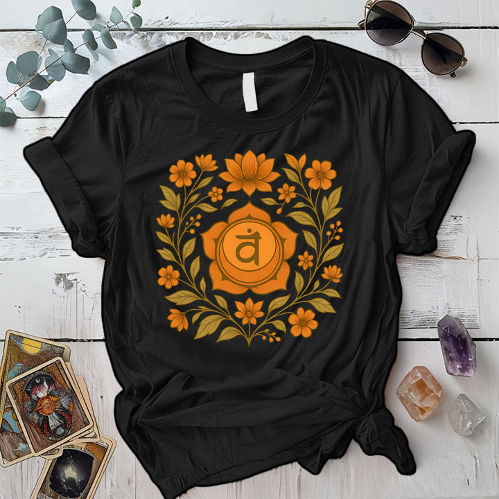 Retro Floral Sacral Chakra T-Shirt Mockup Black