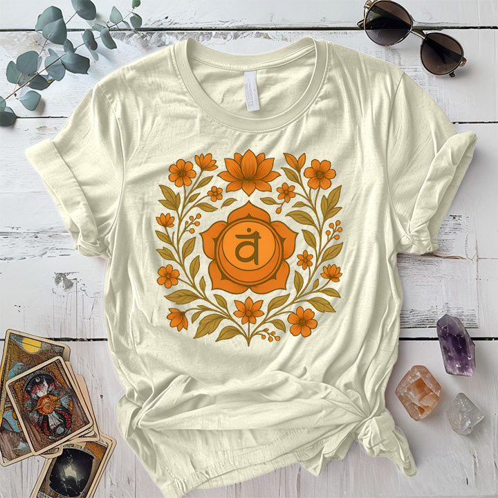 Retro Floral Sacral Chakra T-Shirt Mockup Natural