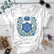 Retro Floral Throat Chakra T-Shirt Mockup White