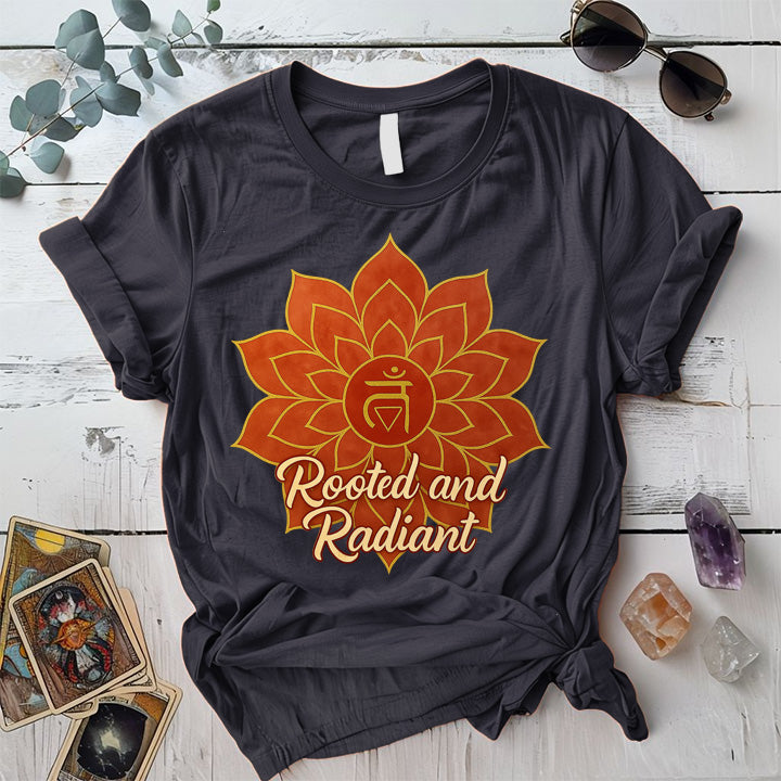 Rooted and Radiant Root Chakra T-Shirt Mockup dark-heather-grey
