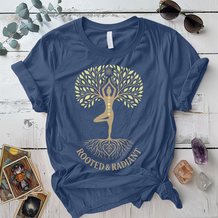 Rooted and Radiant Light T-Shirt Mockup indigo-blue