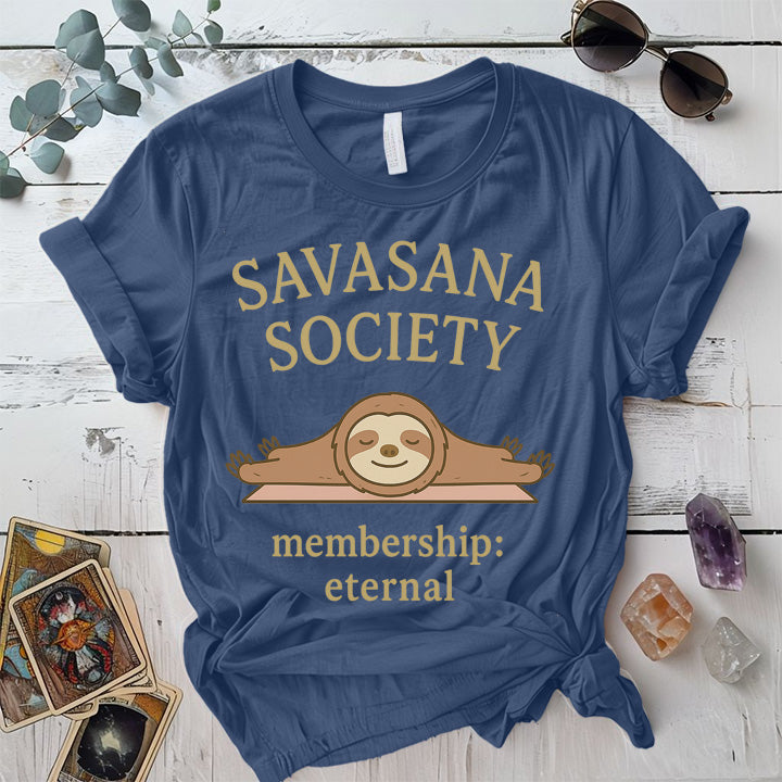 Savasana Society T-Shirt Mockup Indigo Blue