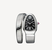 Bulgari Serpenti 35mm Tubogas Single Spiral Steel Diamonds Black Dial