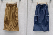 Miu Miu 2026 Long Skirt  Khaki and Navy Blue Cotton Nylon