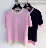 Chanel 2026 Short-sleeved T-shirt Pink Black Tencel 149474
