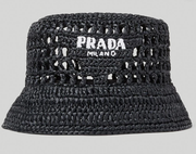 Prada Raffia Woven Black Bucket Hat