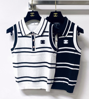 Chanel 2026 Striped Vest White and Black Tencel Wool 295249