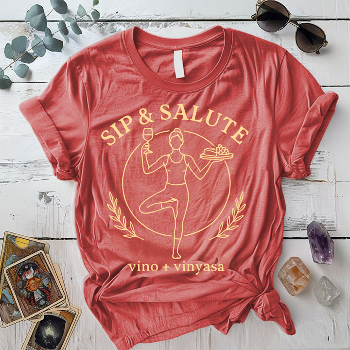 Sip and Salute T-Shirt Mockup coral-silk