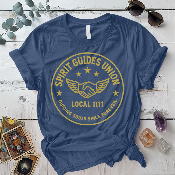 Spirit Guides Union T-Shirt Mockup Indigo Blue