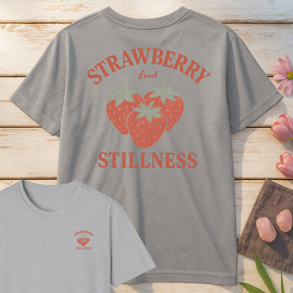 Strawberry Find Stillness T-Shirt Mockup sport-grey