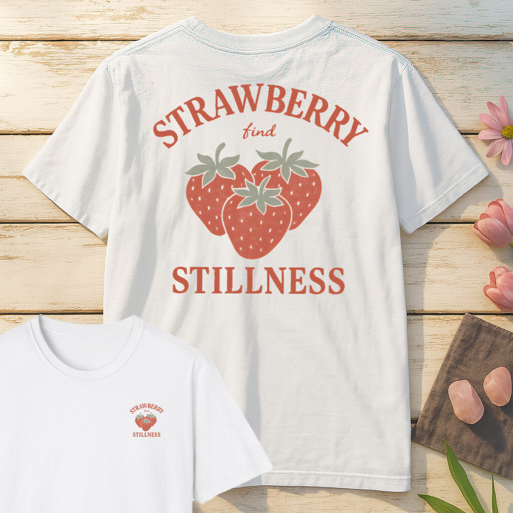 Strawberry Find Stillness T-Shirt Mockup white