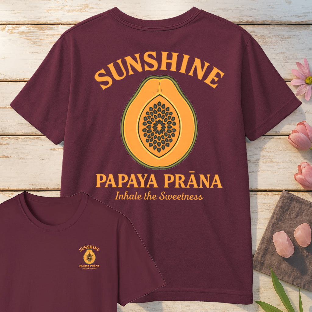 Sunshine Papaya Prana T-Shirt Mockup maroon
