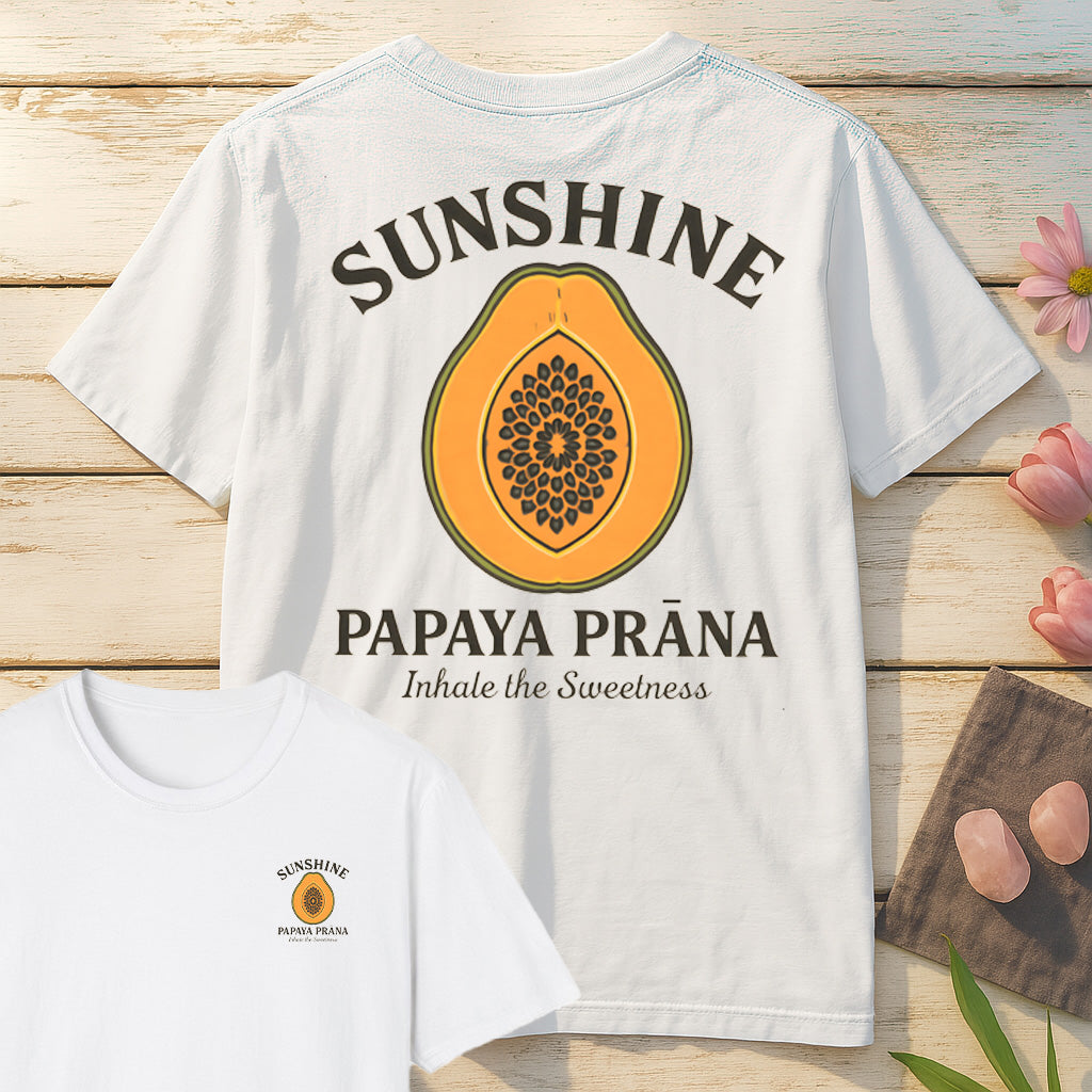 Sunshine Papaya Prana T-Shirt Mockup white