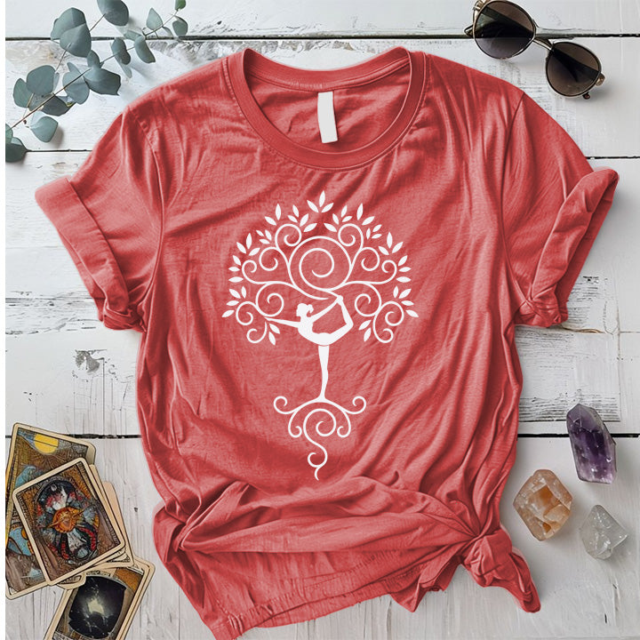 Tree Dancer Pose T-Shirt Mockup Coral Silk